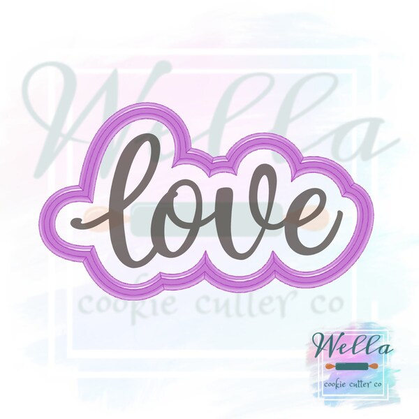 love Text Cookie Cutter with Optional Stencil, Bridal Cookie Cutter