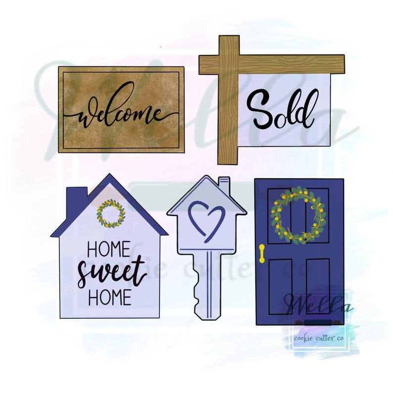 Housewarming Cookie Cutter Set with Optional Stencils, Realtor Cookie Cutter Set image 1