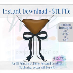 Digital STL File - Expresso Martini with Long Bow Cookie Cutter - 4 Sizes: 3.5" 3.75" 4" 4.5" image 2