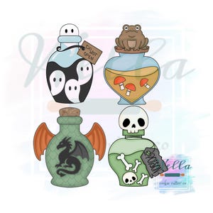 Cortadores de galletas con forma de pociones terroríficas - Juego de 4