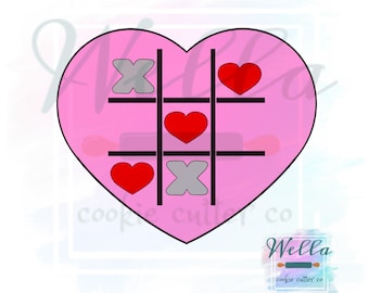 Heart Tic Tac Toe Board Cookie Cutter with Optional Stencil