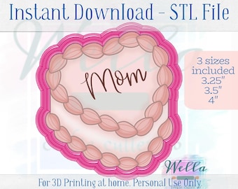 Digital STL File - Vintage Heart Buttercream Cake Cookie Cutter - 3 Sizes Included 3.25", 3.5", and 4"