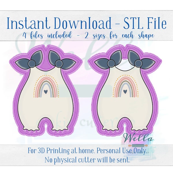 Digital STL File - Romper with Ties Cookie Cutter - 2 Sizes of each shape: 3.5" & 4"