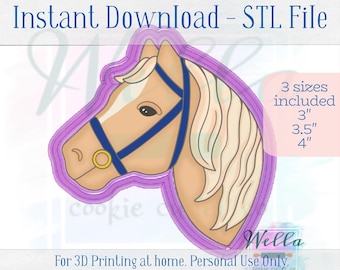 Digital STL File - Horse Head Cookie Cutter - 3 Sizes Included 3", 3.5", and 4"