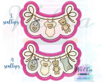 Baby Clothesline Cookie Cutter, 3 or 4 Scalloped Option