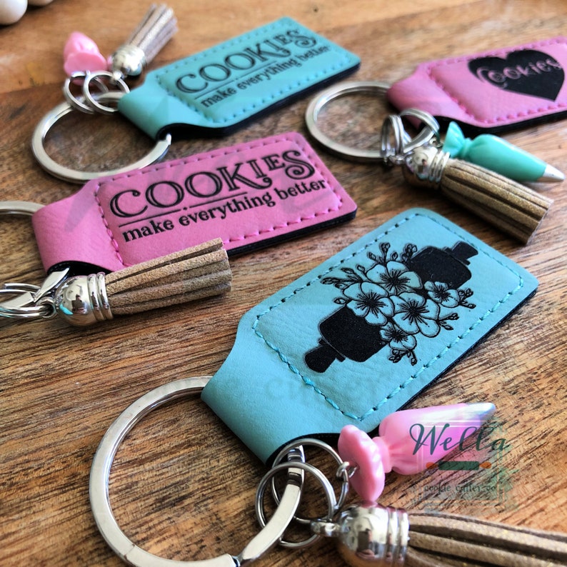 Leather Engraved Cookie Themed Keychain With Piping Bag Charm Etsy