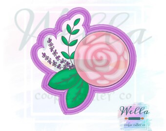 Cortador de galletas con roseta floral y follaje, cortador de galletas floral, cortador de galletas de rosa