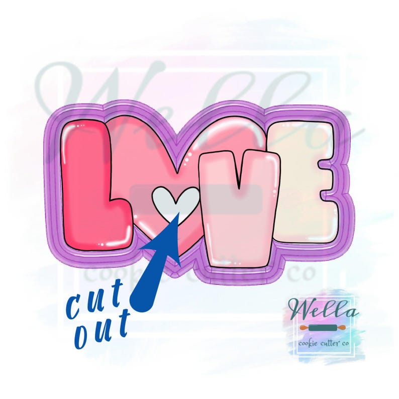 Love Cookie Cutter with Cut Out Heart and Optional Stencil, Valentine's Day Cookie Cutter, Love Cookie Cutter image 1