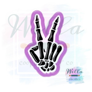 Skeleton Peace Cookie Cutter with Optional Stencil, Skeleton Hand Cookie Cutter, Halloween Cutter