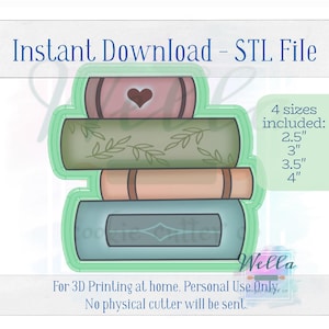 Digital STL File - Stack of Books Cookie Cutter - 4 Sizes: 2.5&quot; 3&quot; 3.5&quot; & 4&quot;