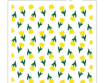Tulips Flower Pattern 2 Piece Stencil Set, Flowered Background Stencil, 2 Piece Stencil, Flower Cookie Stencil