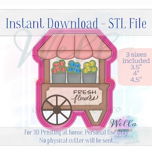 デジタル STL ファイル - マーケットカート クッキーカッター - 3 サイズ: 3.5 インチ、4 インチ、4.5 インチ