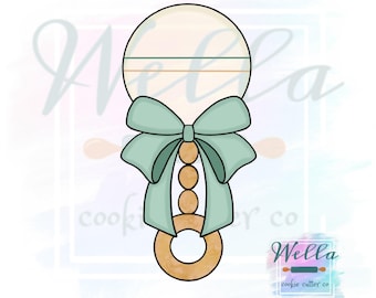 Baby Rattle with Double Bow Cookie Cutter with Optional Stencil