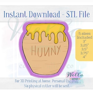 Digitaal STL-bestand - Honey Pot Cookie Cutter - 5 maten: 3" 3,25" 3,5" 3,75" en 4"