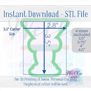 Digital STL File - Expresso Martini with Long Bow Cookie Cutter - 4 Sizes: 3.5" 3.75" 4" 4.5" image 3