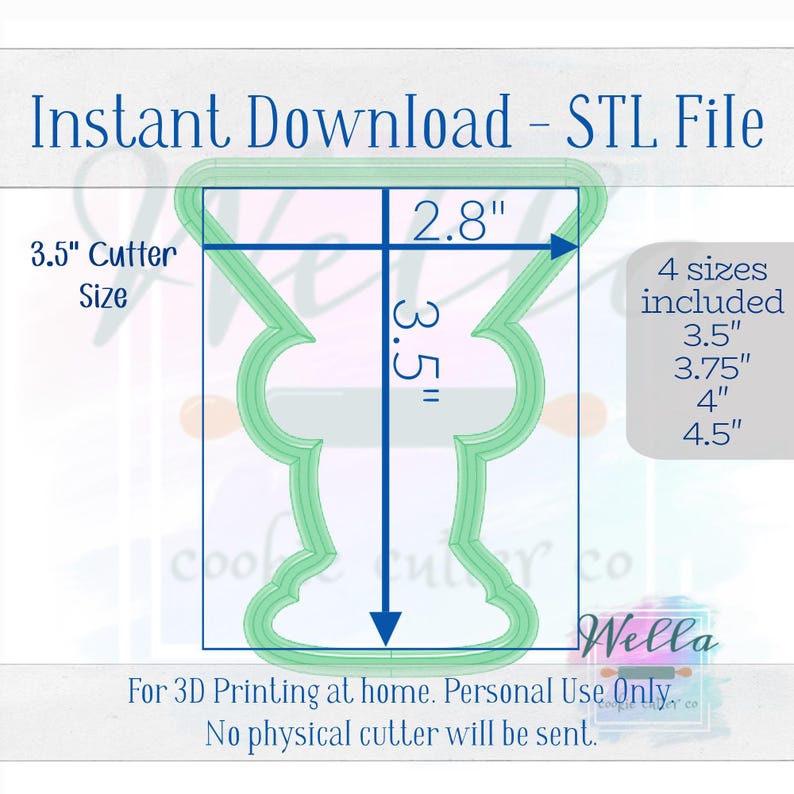 Digital STL File - Expresso Martini with Long Bow Cookie Cutter - 4 Sizes: 3.5" 3.75" 4" 4.5" image 3