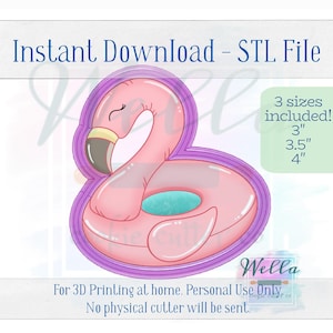 Archivo digital STL - Cortador de galletas con forma de flamenco flotante - 3 tamaños: 3", 3.5" y 4".