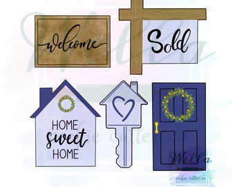 Housewarming Cookie Cutter Set with Optional Stencils, Realtor Cookie Cutter Set
