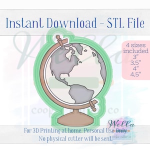 Digital STL File - Globe Cookie Cutter - 4 Sizes Included; 3&quot;, 3.5&quot;, 4&quot; & 4.5&quot;
