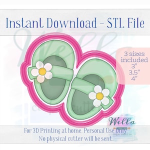 Archivo digital STL - Cortador de galletas con forma de zapatos de bebé Daisy - 3 tamaños: 3", 3.5" y 4"