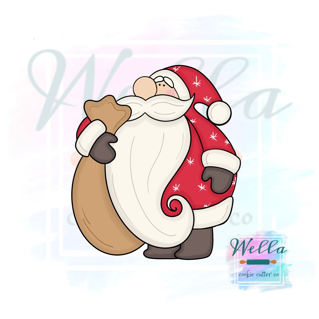 Santa Holding Sack Cookie Cutter With Optional Stencil Guide, Christmas ...