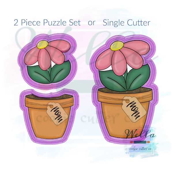 Flower In Pot Cookie Cutter - 2 Piece Set or Single Cookie Cutter, Daisy in Pot Cookie Cutter, Mother's Day Cookie Day