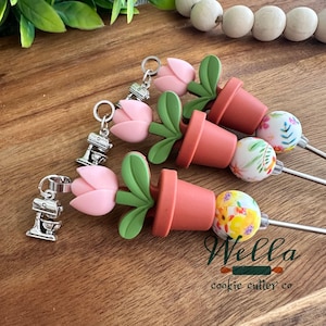 Herramienta para escribir macetas rosas con dije de mezclador para decorar galletas