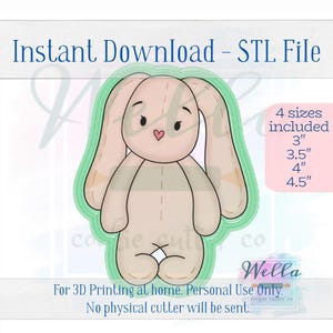 Digital STL-fil - Bunny Ragdoll #2 kakform - 4 storlekar ingår 7,5 cm, 9,5 cm, 10,5 cm