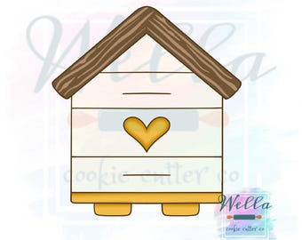 Bee House Cookie Cutter with or without Heart Cut Out, Apiary Cookie Cutter
