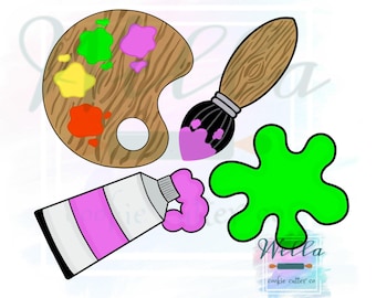 Juego de cortadores de galletas con diseño de pintura - Juego de 4 cortadores: cortador de galletas con forma de paleta de pintura y cortador de galletas con forma de pincel.
