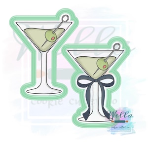 Olive Martini Cookie Cutter with or without Bow - 2 Shape Options with Optional Stencil Guide