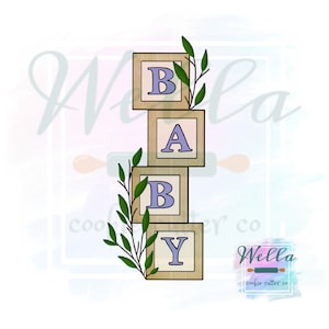 Baby Blocks with Greenery Cookie Cutter - Optional Stencil
