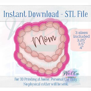 Digital STL File - Vintage Heart Buttercream Cake Cookie Cutter - 3 Sizes Included 3.25", 3.5", and 4"