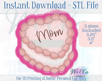 Digital STL File - Vintage Heart Buttercream Cake Cookie Cutter - 3 Sizes Included 3.25", 3.5", and 4"