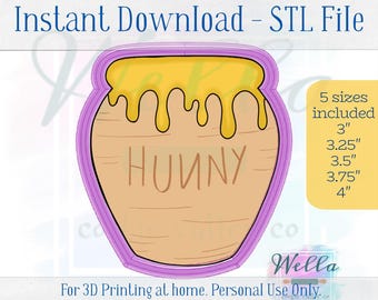 Digital STL File - Honey Pot Cookie Cutter - 5 Sizes: 3" 3.25" 3.5" 3.75" & 4"