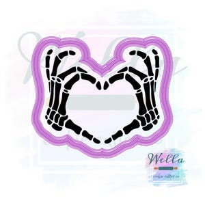 Skeleton Love Cookie Cutter with Optional Stencil, Skeleton Hands Cookie Cutter, Halloween Cutter