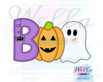 BOO Pumpkin Ghost Halloween Cookie Cutter with Optional Stencil Guide