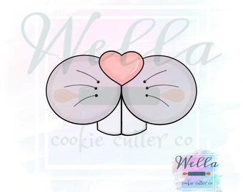 Bunny Heart Nose Cookie Cutter with Optional Stencil, Bunny Face Cookie Cutter, Rabbit Heart Nose Cookie Cutter, Bunny Nose Whiskers Cutter