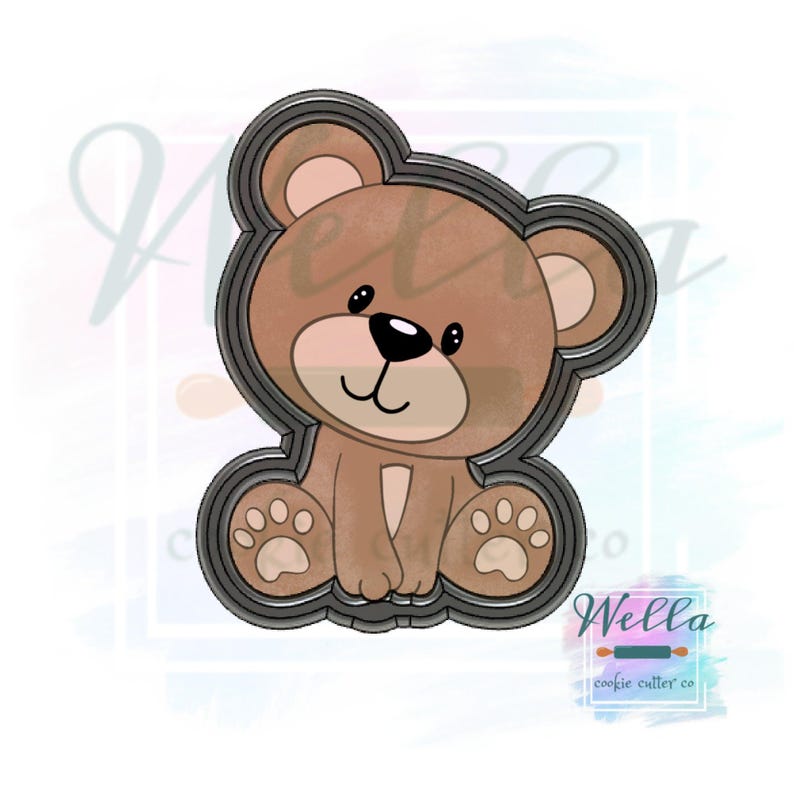 Bear Cookie Cutter with Optional Stencil, Baby Bear Cookie Cutter image 2