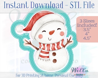 Digital STL File - Snowman #1 Cookie Cutter - 3 Sizes Included 3.5" 4" & 4.5"