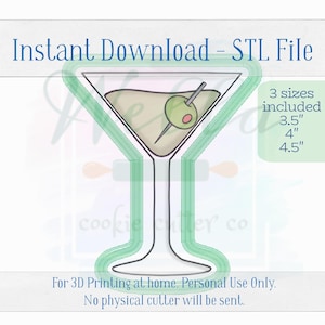 Digital STL File - Simple Martini Cookie Cutter - 3 Sizes: 3.5" 4" & 4.5"