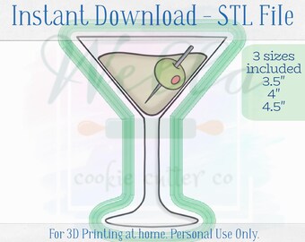 Digital STL File - Simple Martini Cookie Cutter - 3 Sizes: 3.5" 4" & 4.5"