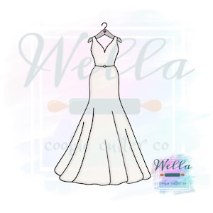 Wedding Dress #2 Skinny Cookie Cutter, Bridal Shower Cookie Cutter
