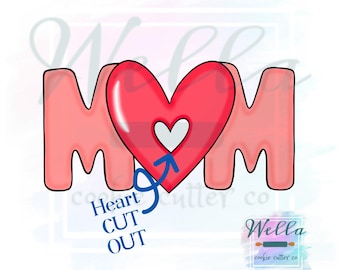 MOM with Heart Cut Out Cookie Cutter, Mom Cookie Cutter, Mother's Day Cookie Cutter