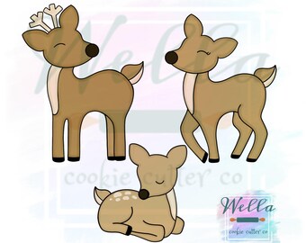Deer Family Cookie Cutters with Optional Stencil Guides