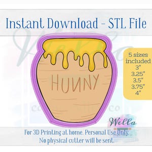 Digital STL File - Honey Pot Cookie Cutter - 5 Sizes: 3" 3.25" 3.5" 3.75" & 4"