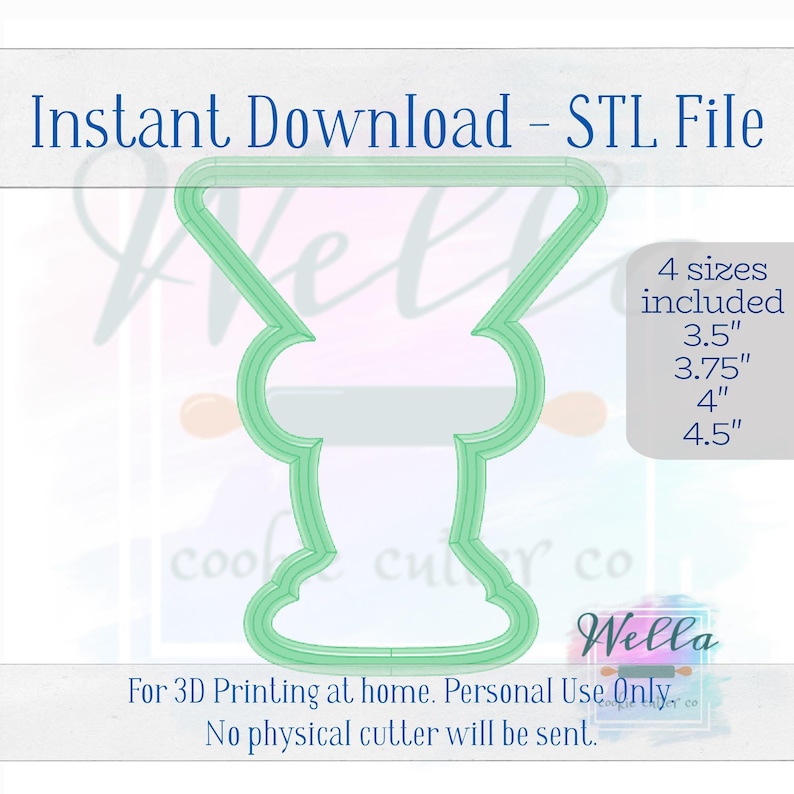 Digital STL File - Expresso Martini with Long Bow Cookie Cutter - 4 Sizes: 3.5" 3.75" 4" 4.5" image 5