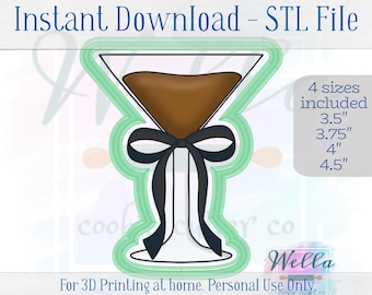 Fichier STL numérique - Emporte-pièce Expresso Martini avec long nœud - 4 tailles : 3,5 po, 3,75 po, 4 po, 4,5 po
