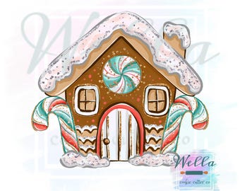 Cortador de galletas con forma de casa de jengibre y bastones de caramelo con plantilla opcional, cortador de galletas navideño, cortador de galletas con forma de casa de jengibre, cortador de galletas PYO