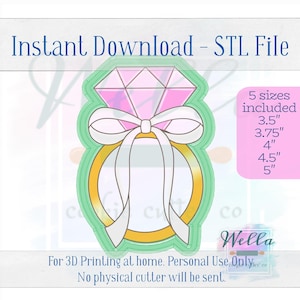 Digital STL File - Ring with Long Bow Cookie Cutter - 5 Sizes: 3.5" 3.75" 4" 4.5" 5"